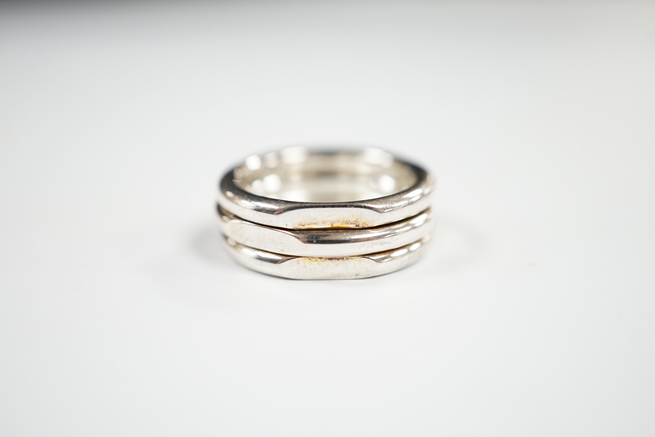 A modern Links of London silver triple band ring, size L, in Links of London box.